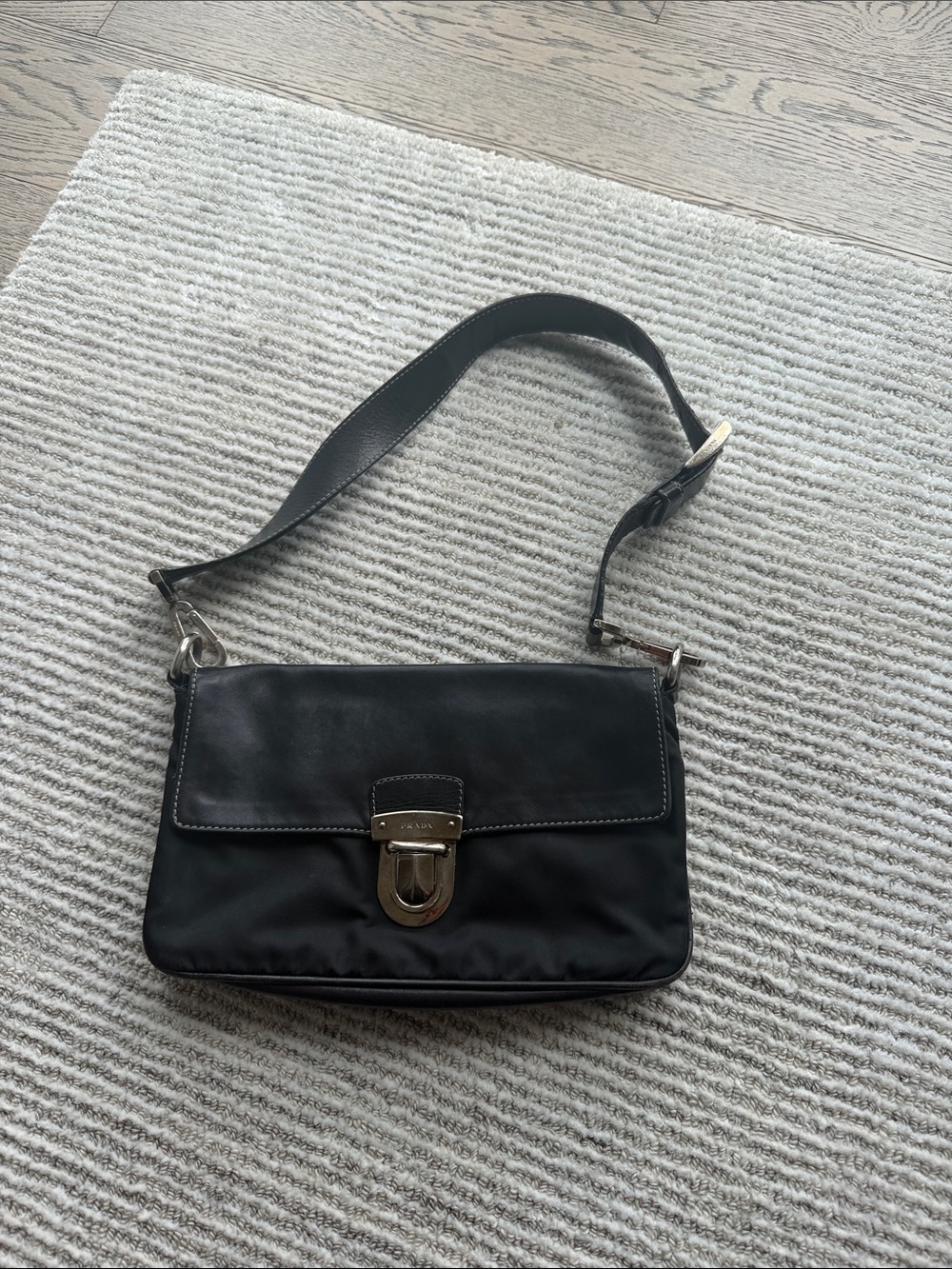 Prada vintage Black Shoulder Bag with Silver Turn-Lock.